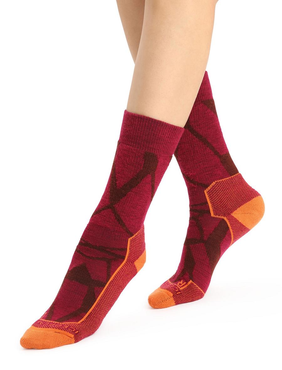 Chaussettes Icebreaker Merino Hike+ Medium Crew Fractured Landscapes Femme Rose | FR 1406FDNM